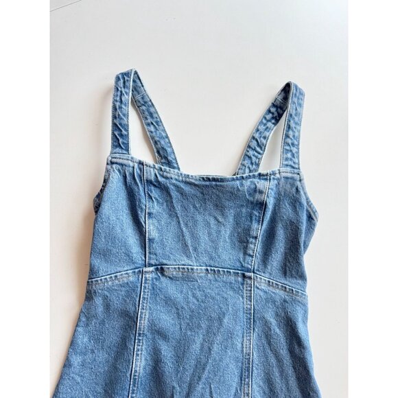 ZARA Medium Blue Cotton Denim Lace Up Back Mini Dress, Size M - Picture 6 of 13